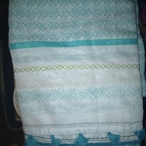 Room Essentials Teal and White Patterned Curtains